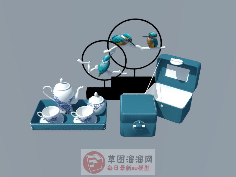 小鸟装饰茶杯SU模型