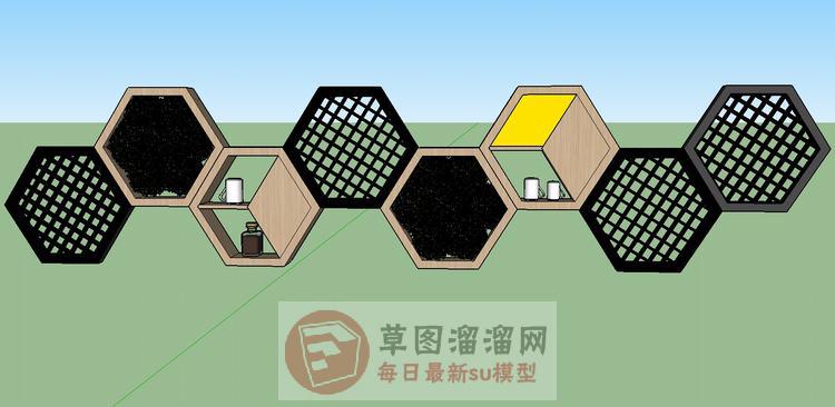 蜂巢装饰格子柜SU模型