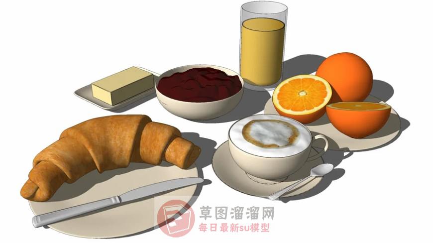 早餐食物面包SU模型