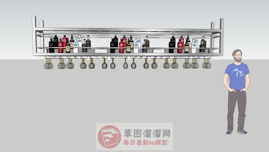 酒架酒瓶吊脚杯SU模型