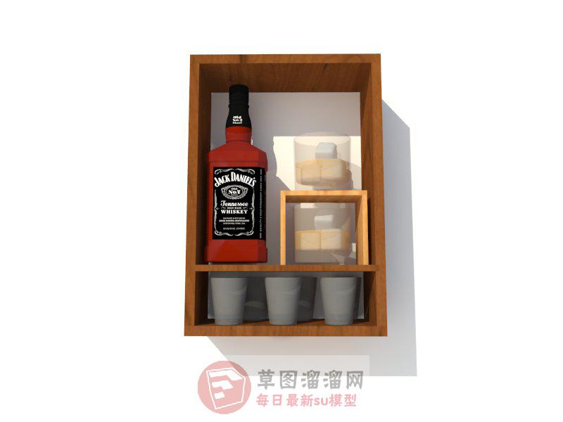 威斯忌酒瓶酒杯SU模型
