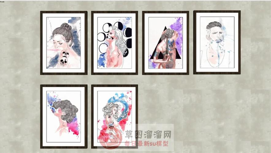 照片墙装饰画SU模型
