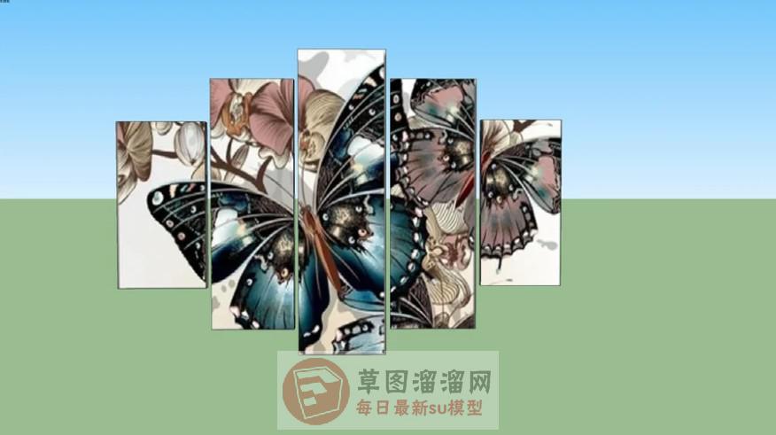 蝴蝶装饰画照片墙SU模型
