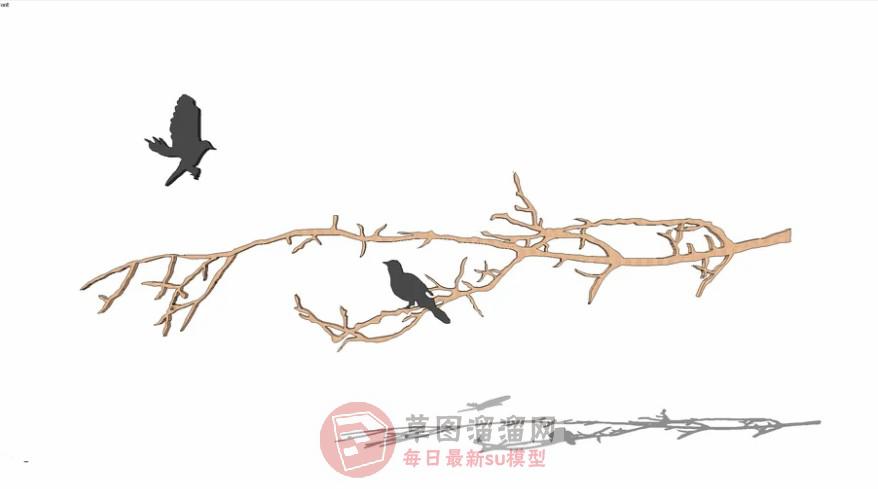 墙饰品树枝小鸟SU模型