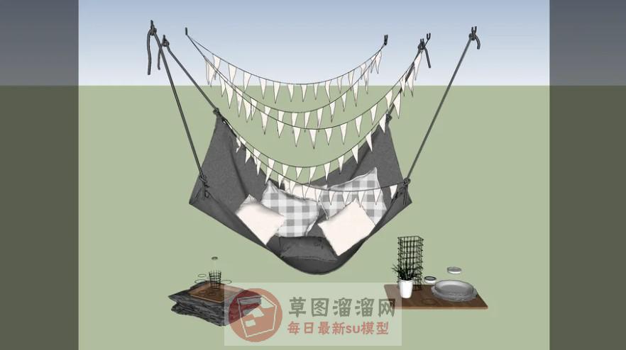 吊床装饰品三角旗SU模型