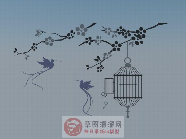 墙饰品小鸟鸟笼SU模型