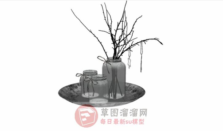 装饰花瓶枯枝SU模型