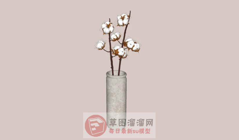 棉花花瓶插花SU模型