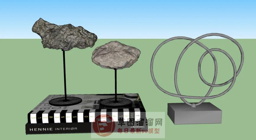 书本石头工艺品SU模型