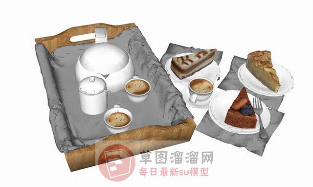 托盘食物蛋糕SU模型