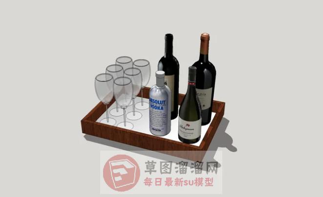 红酒杯高脚杯酒瓶SU模型