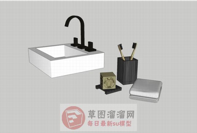 洗手池牙刷浴室SU模型