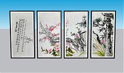 中式挂画山水墨画SU模型