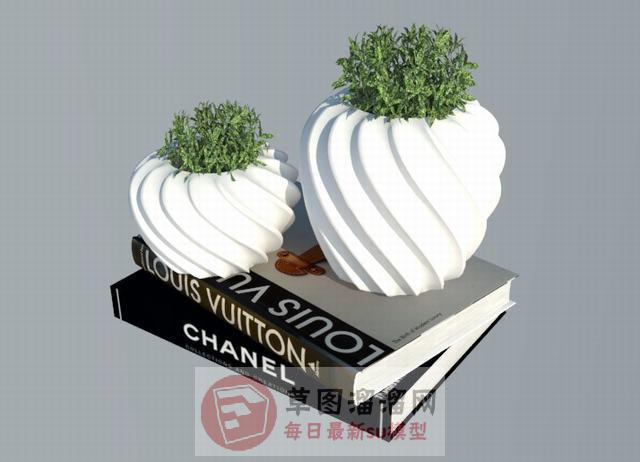 书本花瓶装饰品SU模型