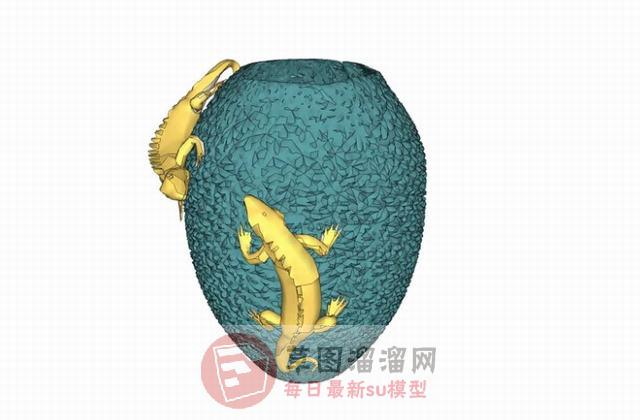 壁虎金钵装饰品SU模型