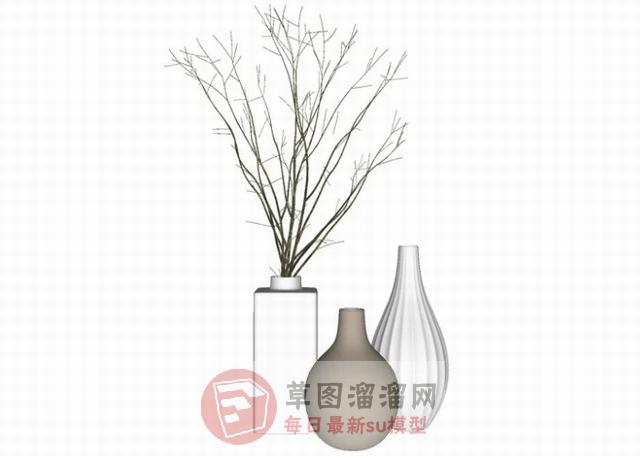 枯枝花瓶装饰品SU模型
