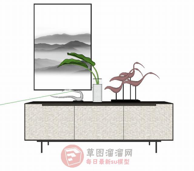 边桌柜瑞景台装饰柜SU模型