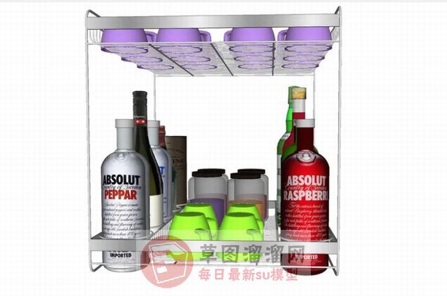 酒瓶酒架高脚杯SU模型