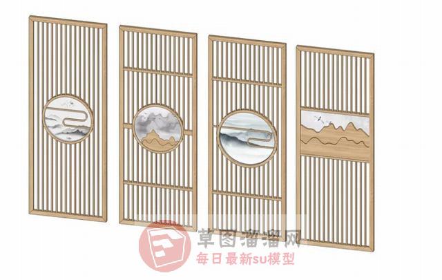 中式装饰板隔断SU模型