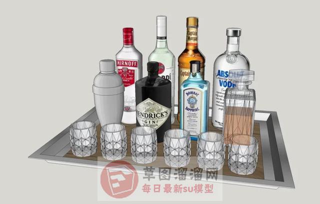 酒瓶洋酒杯子SU模型