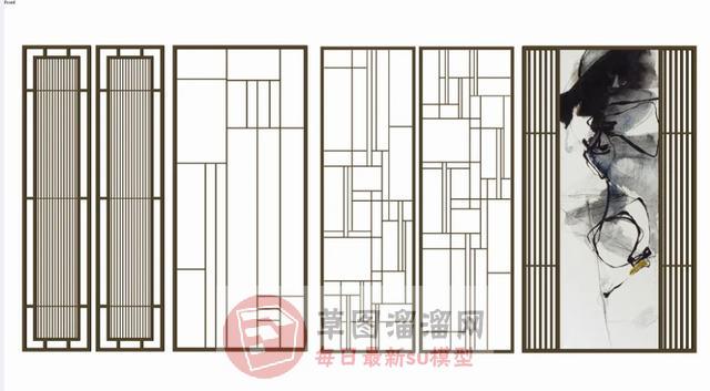 中式隔断屏风SU模型