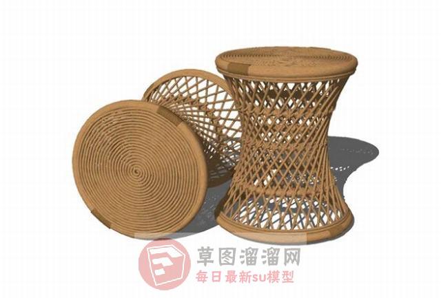 鼓状装饰品藤制SU模型