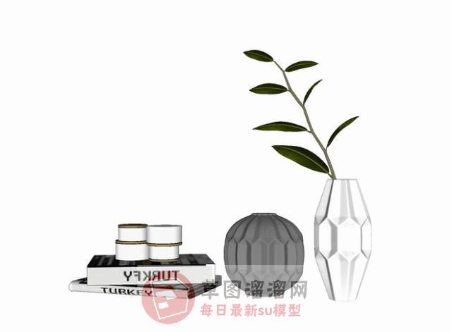 书本装饰花瓶SU模型