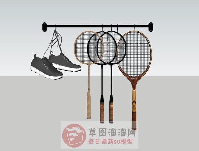 网球拍羽毛球拍运动鞋SU模型