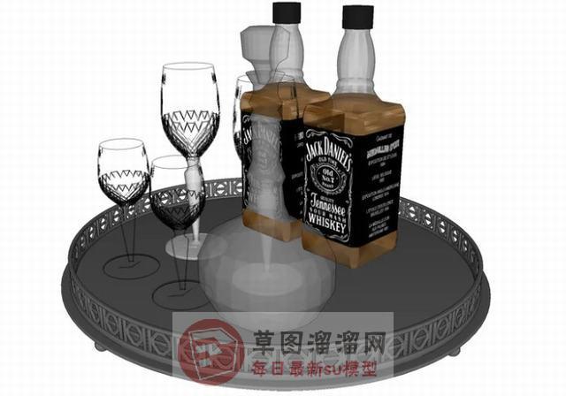 洋酒酒瓶酒杯SU模型