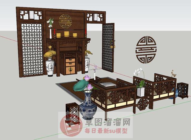 中式供桌扶手椅SU模型