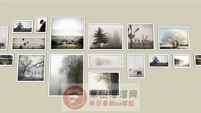 照片墙装饰画相框SU模型