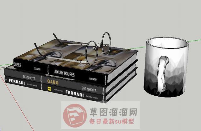 书本眼镜水杯SU模型