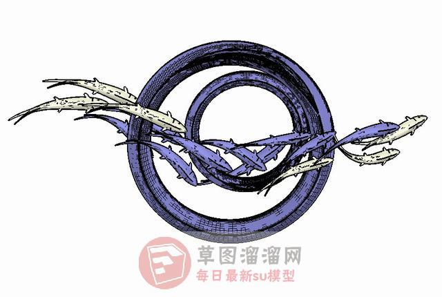 鲤鱼雕塑装饰SU模型