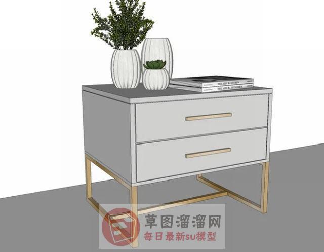 边桌柜花瓶书本SU模型