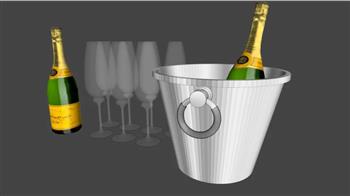 香槟酒瓶高脚杯SU模型