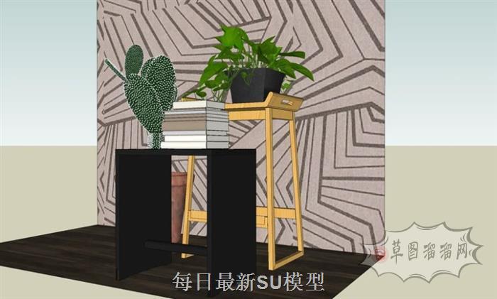 装饰边桌柜架SU模型