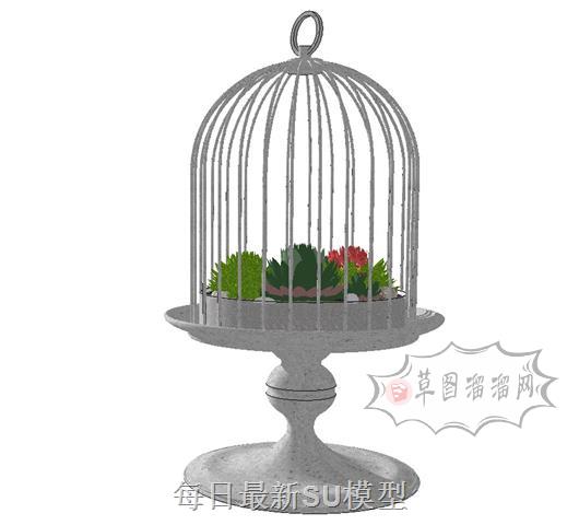 装饰鸟笼多肉SU模型