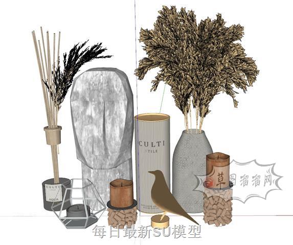 装饰花瓶小鸟SU模型