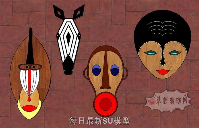卡通动物脸谱SU模型