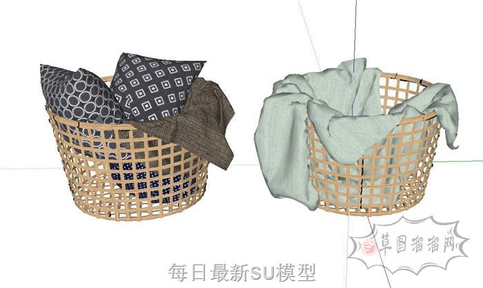 箩筐枕头装饰SU模型