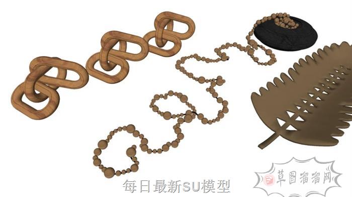 铁链金叶子装饰品SU模型