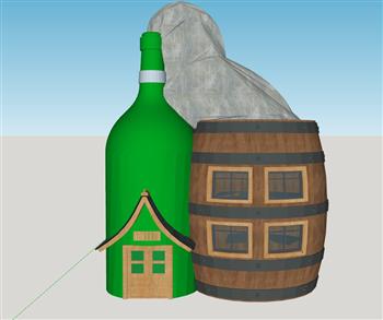 酒瓶酒桶木屋SU模型