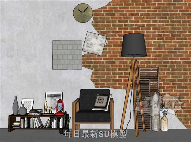 LOFT落地灯扶手椅SU模型