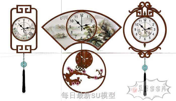 中式装饰钟时钟SU模型