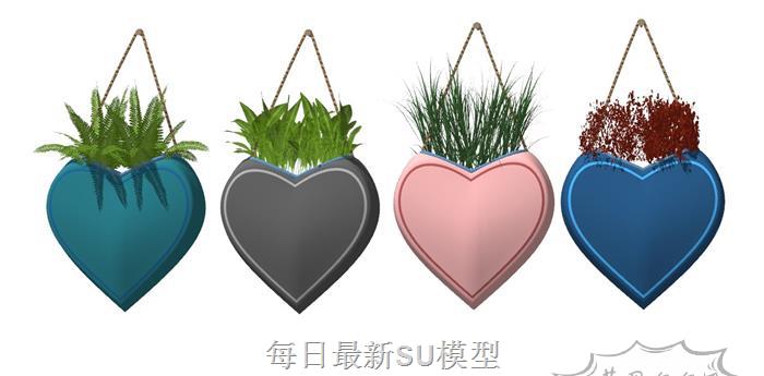 爱心吊篮植物SU模型