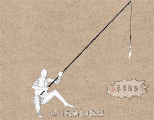 钓鱼人物工艺品SU模型