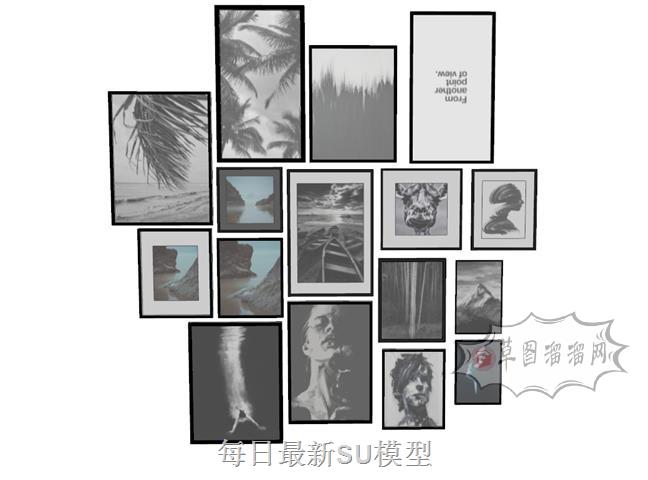 照片墙装饰画SU模型