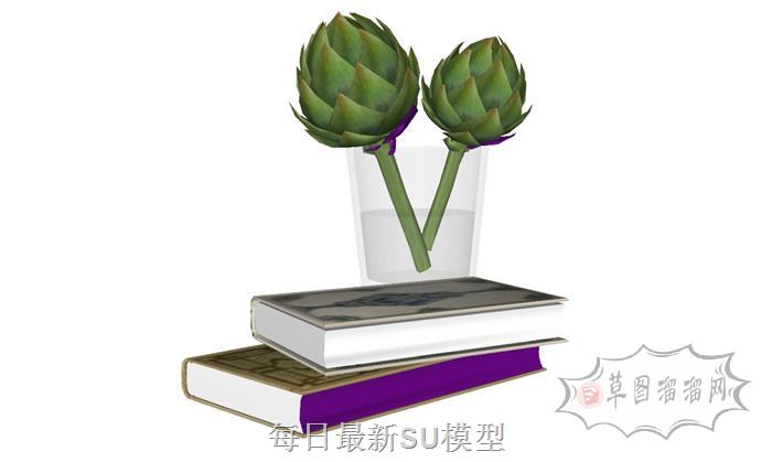 莲子花瓶书本SU模型
