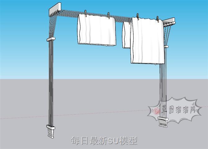 晾衣架晾衣杆衣服SU模型