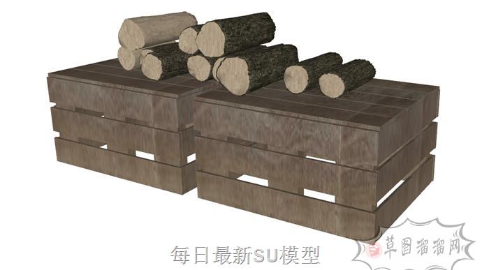 柴火木头托盘SU模型